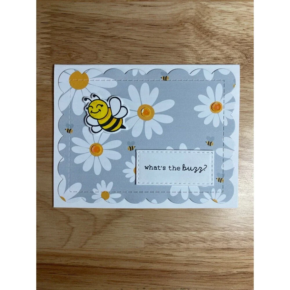 Bee & Flowers Greeting Card – Handmade A2 Card – All Occasion Blank Card